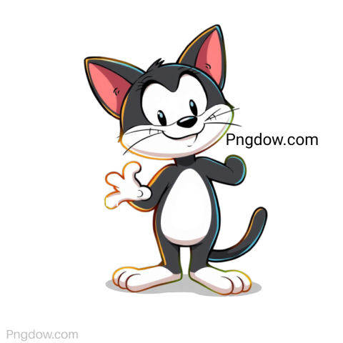 Cartoon cat with a playful expression, set against a vibrant rainbow background, featuring Felix the Cat design