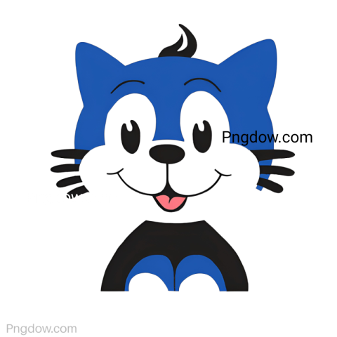 cartoon blue cat with black eyes, resembling Felix the Cat, depicted in a playful and whimsical style