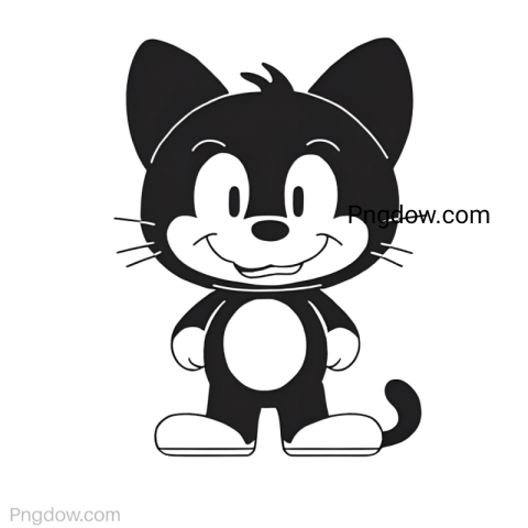 A black and white cartoon cat with a cheerful smile, reminiscent of Felix the Cat, depicted in a playful pose