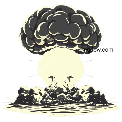 An illustration depicting a nuclear bomb explosion over water, showcasing a dramatic burst of energy and waves