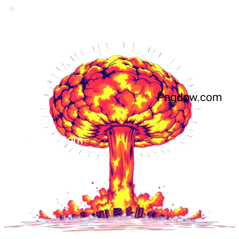 A dramatic mushroom cloud explosion against a stark transparent background, illustrating the power of an explosive event