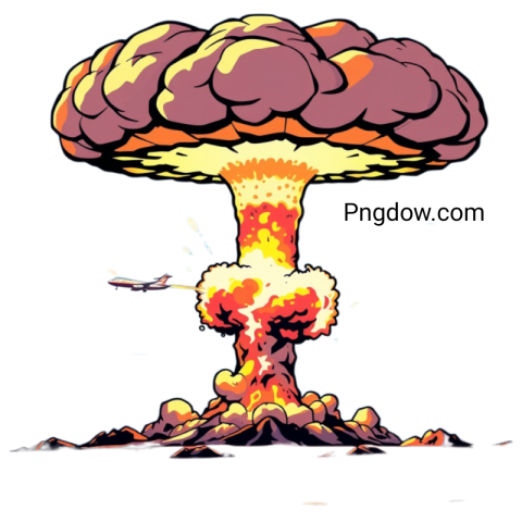 An illustration depicting a mushroom cloud, symbolizing an explosion, with a second mushroom cloud in the background