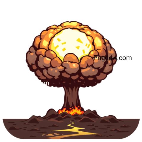 Cartoon bomb with a mushroom cloud, illustrating an explosion in a vibrant and playful style