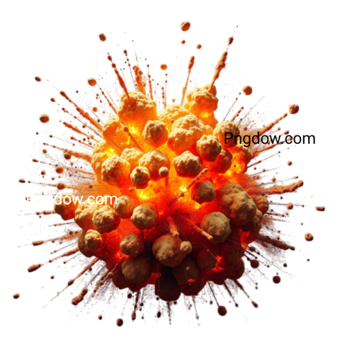 A large orange explosion fills the image, showcasing vibrant colors and dynamic energy in a striking visual display