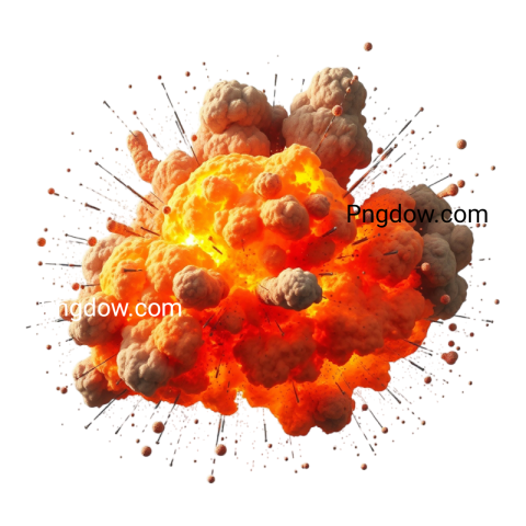 An explosion of vibrant orange smoke and dust against a stark transparent background, creating a dramatic visual impact