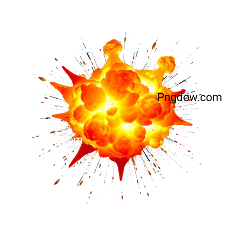 A dramatic explosion of fire and smoke against a stark transparent background, showcasing vibrant colors and dynamic movement