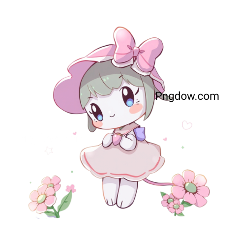 A cute little girl wearing a pink dress and hat, embodying a charming and playful spirit, with a My Melody theme