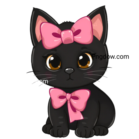 Cute Black Cat with Pink Bow