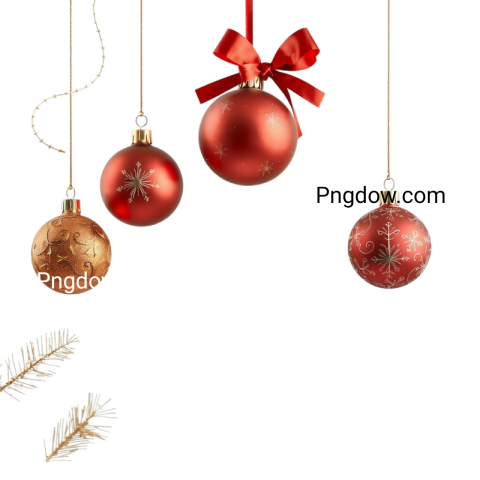 Christmas decorations in vibrant colors suspended against a sleek transparent background, creating a festive atmosphere