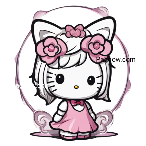 Hello Kitty in a variety of fashionable outfits, highlighting her cute and playful character  Free PNG download option