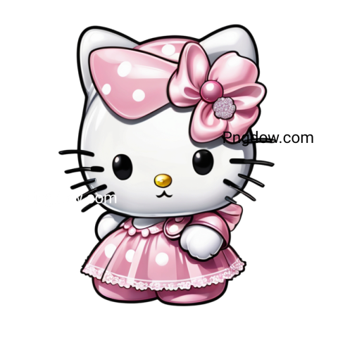 A playful image of Hello Kitty dressed in various outfits, showcasing her adorable style and charm  Free PNG available