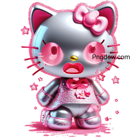 cute Hello Kitty figurine featuring pink eyes, perfect for a delightful PNG download