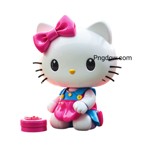 A charming Hello Kitty figurine in a pink dress, radiating cuteness with her iconic bow and friendly demeanor