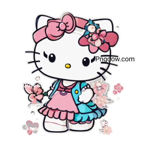 Adorable Hello Kitty dressed in a pink suit with a bow, available for download as a PNG image