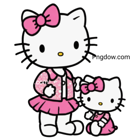 A cute Hello Kitty character with her baby girl, perfect for a delightful PNG download