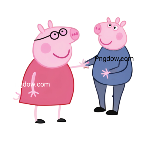 Peppa Pig and her dad are depicted in a playful pose, showcasing their cheerful bond against a transparent background