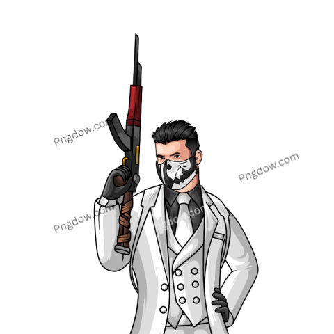 Free PNG of Masked Gangster in White Suit with Rifle – Cartoon Style Download