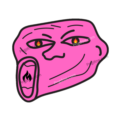 Pink Troll Face Meme Flaming Eyes Mouth Fire Reaction PNG Transparent 2025