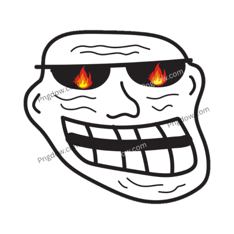Cool Troll Face Meme With Sunglasses Fire Eyes White PNG Transparent 2025