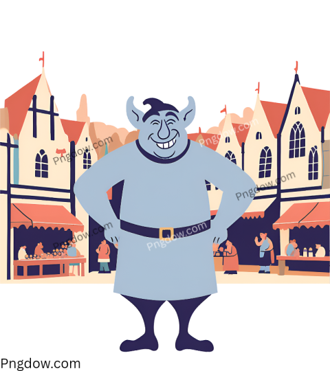 Free PNG of Cartoon Troll in Medieval Town Market Scene