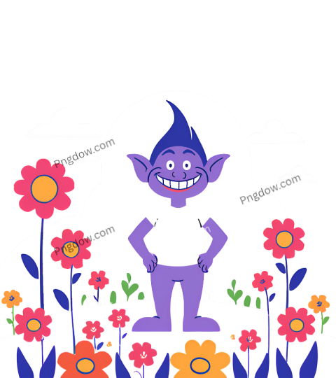 Purple Cartoon Troll Face PNG in Flower Field - Free Download
