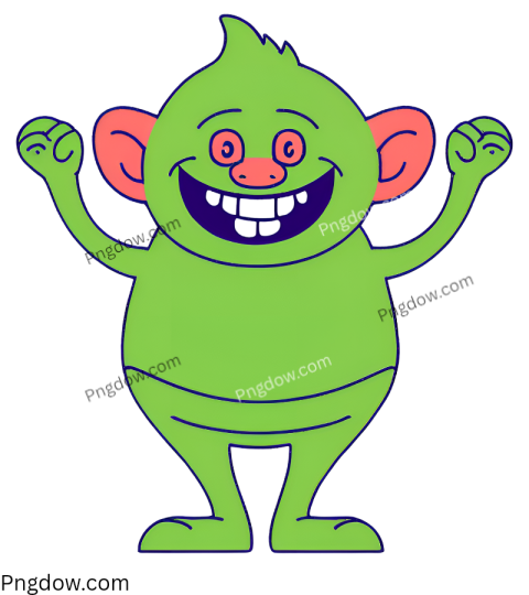 Green Cartoon Troll Face with Pink Ears - Free PNG Download