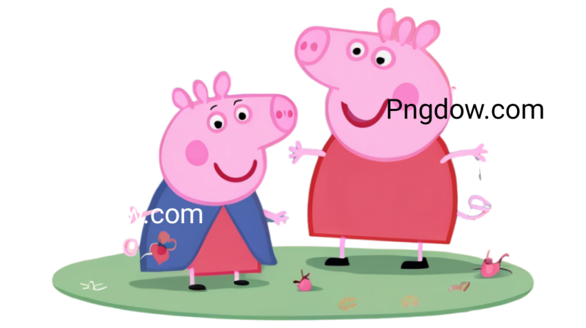 Peppa Pig and her friend, both cheerful cartoon pigs, are depicted in a vibrant, playful scene