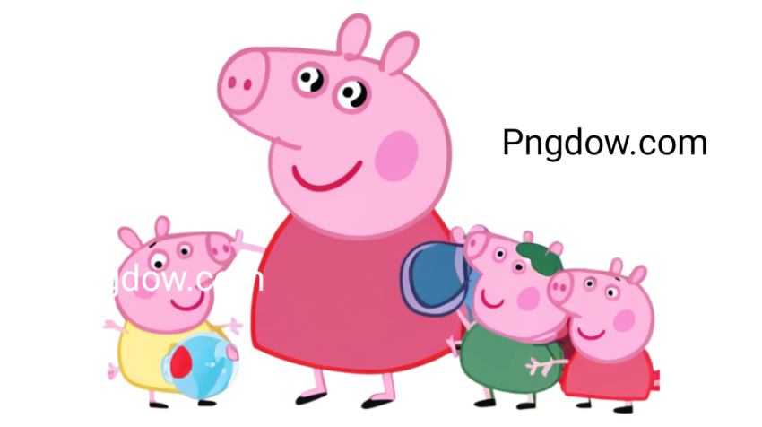 Clipart of the Peppa Pig family, featuring Peppa, George, and their parents in a colorful PNG format