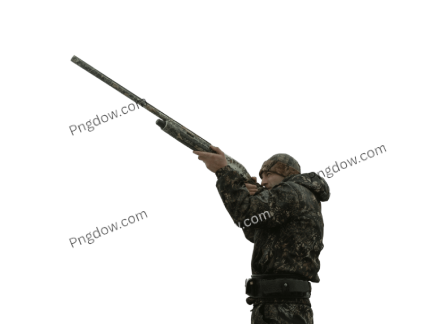 Hunter PNG – Camouflage Gear and Shotgun Aiming Pose