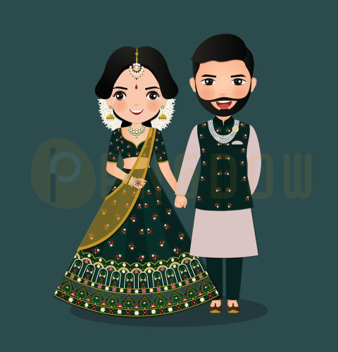 Free Vector | Cute couple cartoon for wedding inviation card