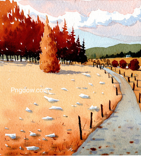 Landscape Autumn Nature Watercolor Illustration ,vector image For Frees
