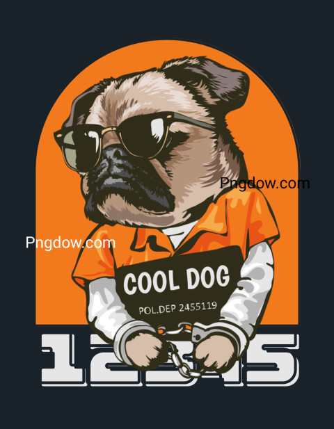 Black Orange Illustrated Cool Dog T Shirt