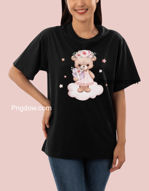 Girl Teddy Bear with Cloud and Star T shirt Design