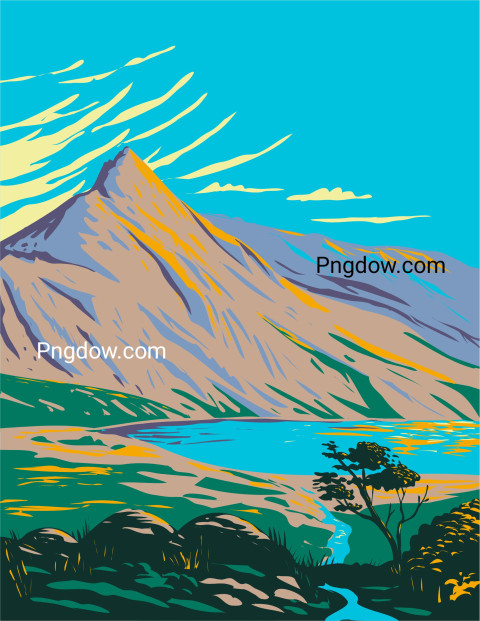 Mount Snowdon with Lake Glaslyn Poster ,vector image For Free