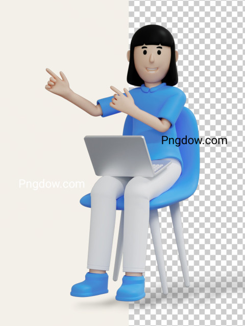 3d working woman character with transparent background