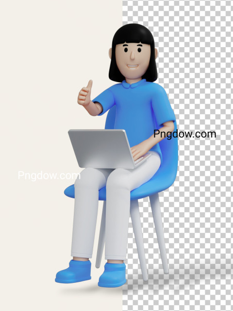 3d working woman character with transparent background