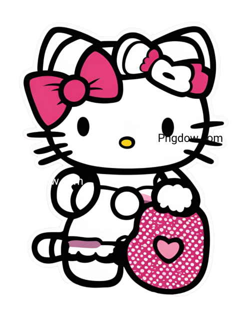 A hello kitty sticker with a pink bow and heart