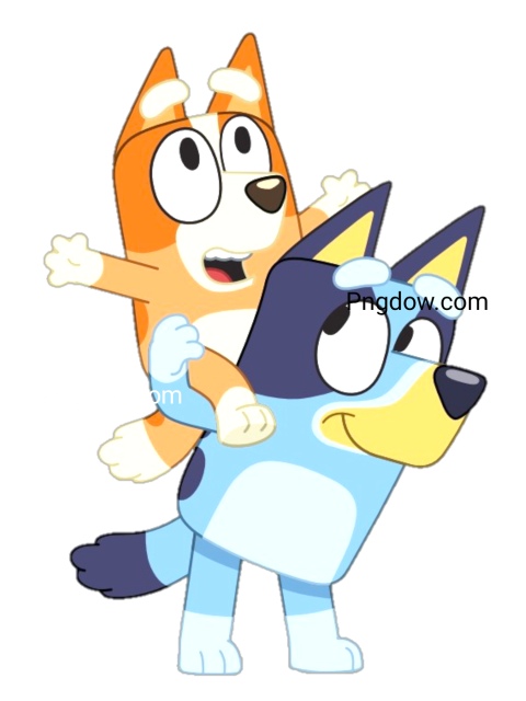 Two cartoon dogs, Bluey and Bingo, holding each other in a heartwarming embrace