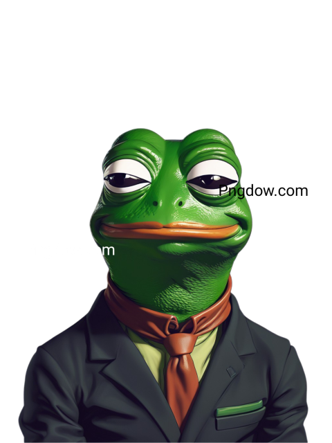 A cartoon frog in a suit and tie, inspired by Pepe the Frog, in a transparent Png forma