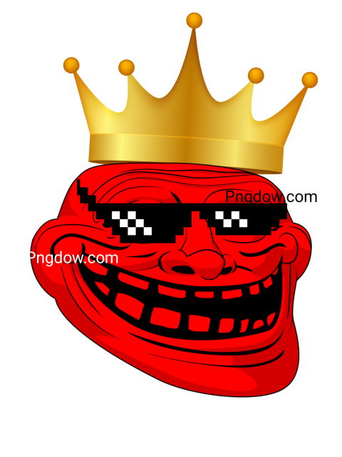 red Troll face wearing a crown, Troll Face png
