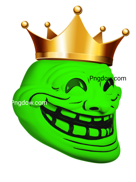 Green troll face wearing a crown, Troll Face png