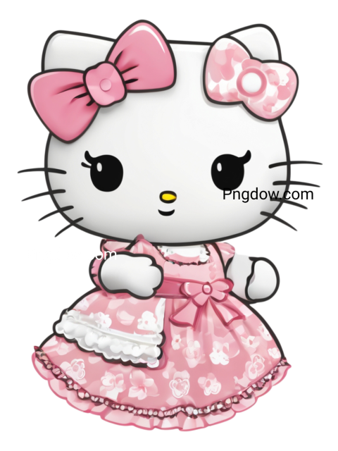 An illustration of Hello Kitty dressed up in different styles, emphasizing her whimsical appeal  Available as a free PNG