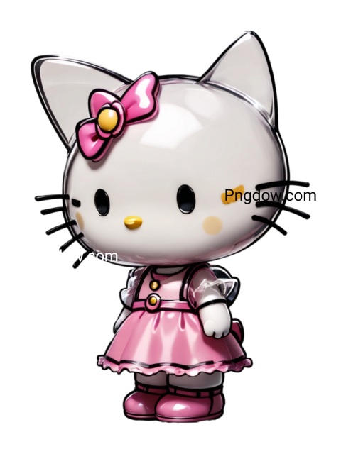 Cute Hello Kitty features a pink dress and blue bow, ideal for a delightful PNG download