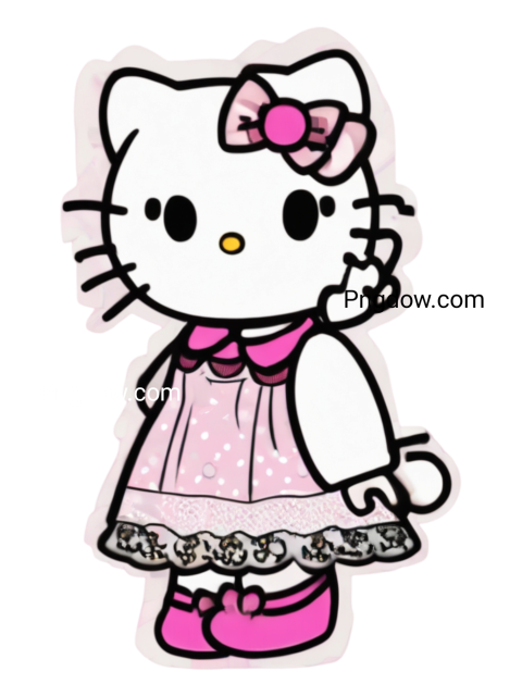 Cute Hello Kitty wearing a pink suit and bow, perfect for downloading as a PNG files