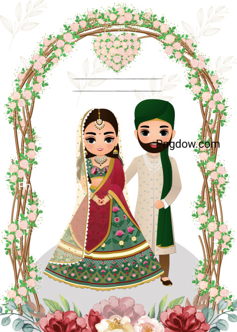 Premium Vector, Wedding invitation card the bride and groom cute couple cartoon character colorful illustration for event celebration and love card