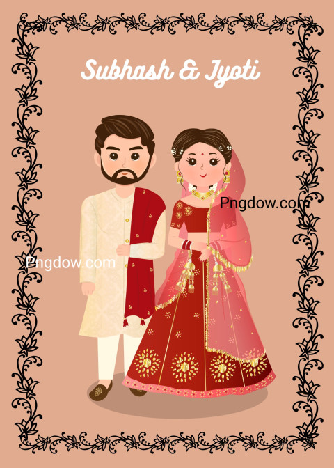 Download cute Indian bride and groom in traditional dress  for wedding invitations card for free download