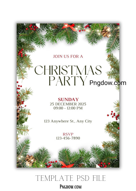 Green Red Decorative Christmas Party Invitation