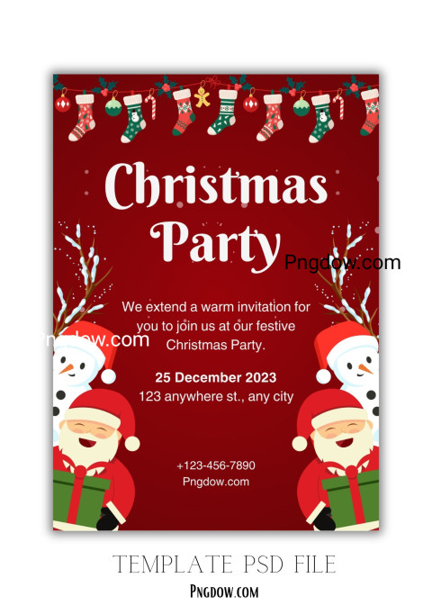 Red And White Illustrative Christmas Party Invitation