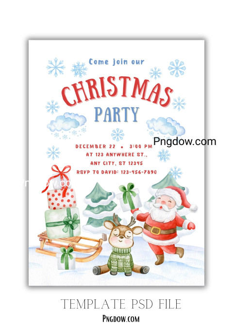 Red and Green Illustrated Christmas Kids Party Invitation