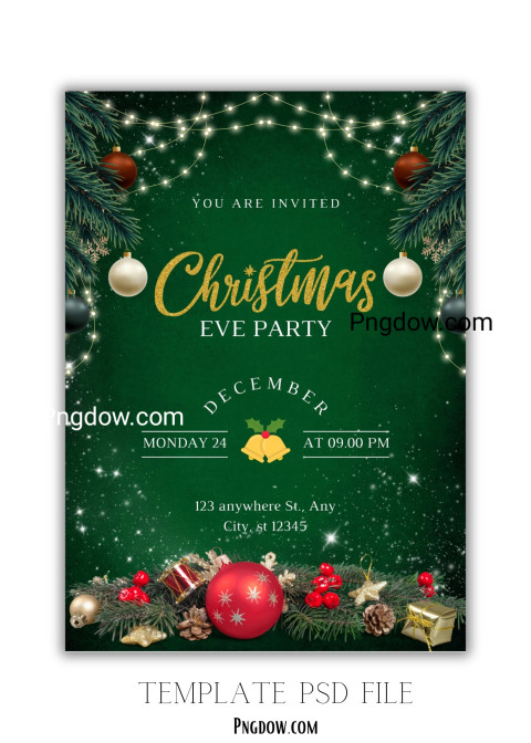 Green and White Modern Christmas Eve Party Invitation